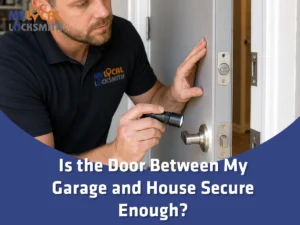 Garage to House Door Security Inspection - My Local Locksmith - My Local Locksmith Is the Door Between My Garage and House Secure Enough? A locksmith inspects the lock and frame